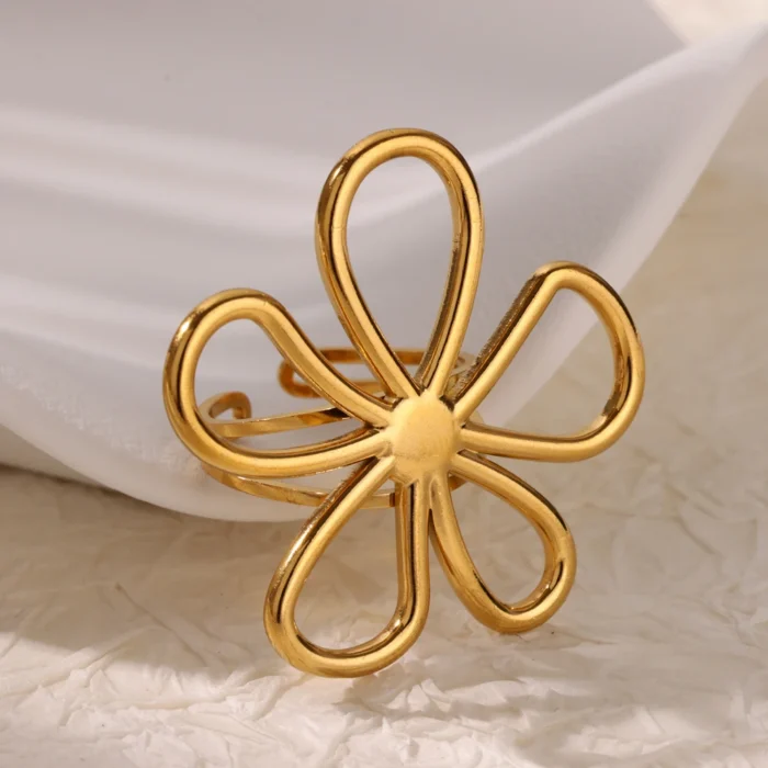 kf-Sf13ecdb5329a4f34a83e7c204d77623ed Stainless Steel Hollow Flower Open Rings for Women Trendy Aesthetic Wedding Couple Ring Femme Jewelry Accessories Gift anillos - Image 1