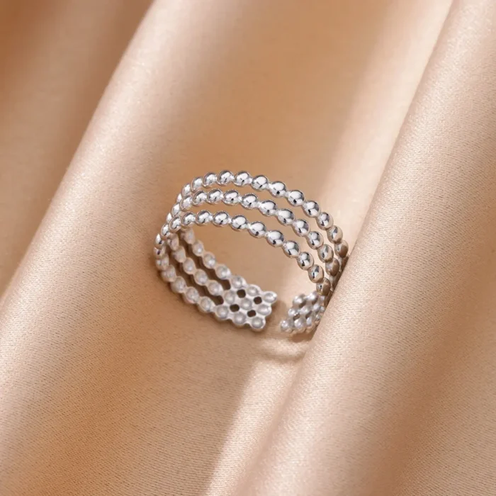 kf-Sf18ed8333e4b4bb4a126ddc368077295r Stainless Steel Beads Design Rings For Women Gold Color Opening Ring Wedding Aesthetic Accessories Party Jewelry Gift BFF anillo - Image 4