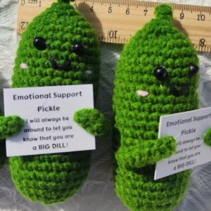 Cute Handmade Plush Doll Knitted Cucumber Décor with Positive Message Valentine's Day New Year Birthday Gift for Kid and Couples