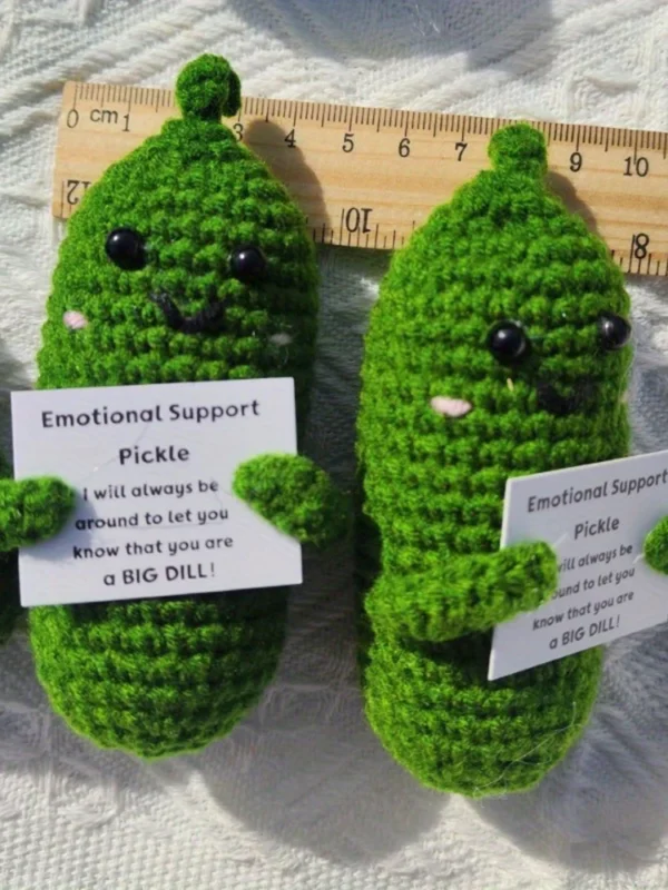 Cute Handmade Plush Doll Knitted Cucumber Décor with Positive Message Valentine's Day New Year Birthday Gift for Kid and Couples - Image 4
