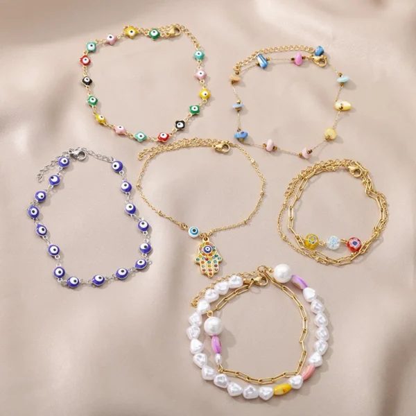 Stainless Steel Evil Eye Anklets For Women Enamel Round Leg Chain Blue Evil Eye Anklets Bracelet Summer Beach Foot Jewelry Gift - Image 5