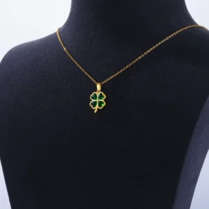 Four Leaf Clover Stainless Steel Necklaces For Women Green Zircon Gold Color Quality Jewelry Pendant Necklace Gift Free Shipping