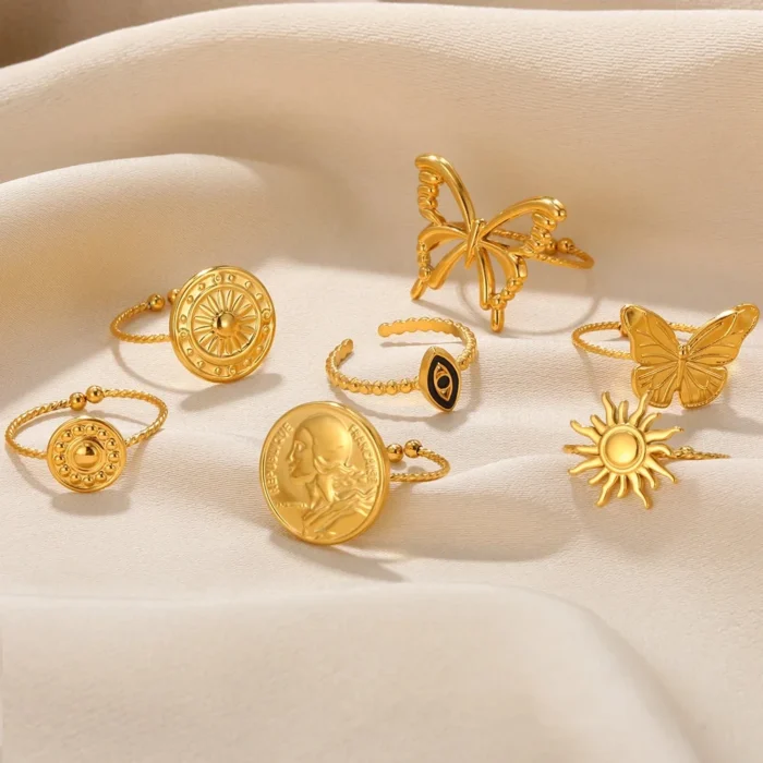 kf-Sf8771decba0f4fd98d65456f45f435d8n Stainless Steel Sun Rings For Women Gold Color Sun Butterfly Finger Adjustable Ring Aesthetic Fashion Wedding Jewelry Gift 2024 - Image 2