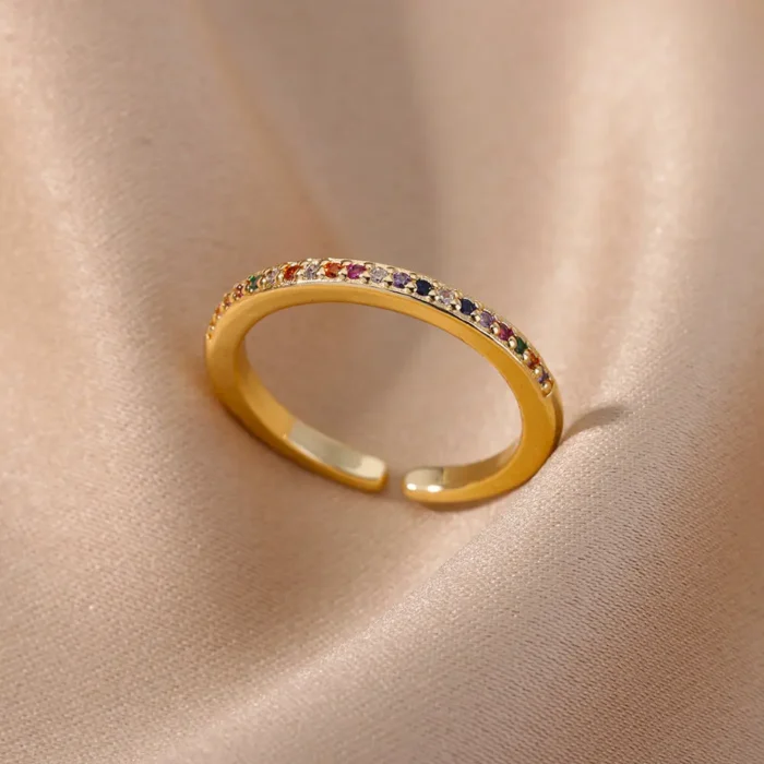 kf-Sfaea5879dd854a31b2266469ba45bb4fj Mini Zircon Green Rings For Women Stainless Steel Gold Color Adjustable Finger Ring Engagement Wedding Christmas Jewelry Gift - Image 3