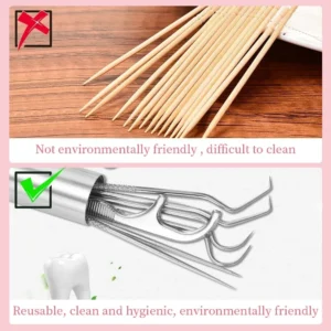 7PCS Aluminum Toothpicks Set, Reusable Tooth Floss Picks for Teeth Cleaning & Oral Care, Portable Flossing Tool