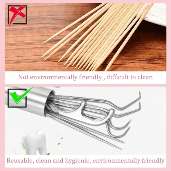 7PCS Aluminum Toothpicks Set, Reusable Tooth Floss Picks for Teeth Cleaning & Oral Care, Portable Flossing Tool - Image 2
