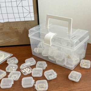 Transparent Square Plastic Jewelry Box Organizer with Individual Ring Slot for Jeweler Storage