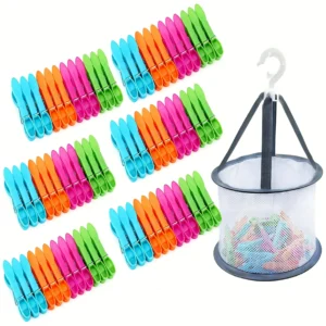 Windproof No Mark Hanging Clips with Storage Basket Colorful Clips for Laundry Socks Delicate Clothes Multiuse Home Organization