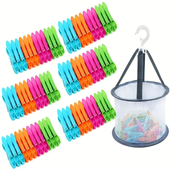 Windproof No Mark Hanging Clips with Storage Basket Colorful Clips for Laundry Socks Delicate Clothes Multiuse Home Organization - Image 3