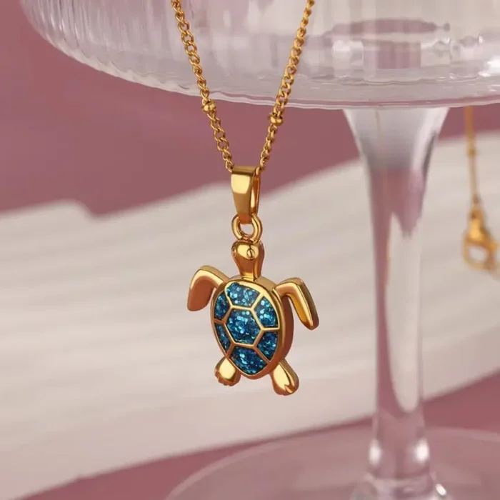 kf-Sfe441d3fab2041949047b661ef2da962X Colored Turtle Pendant Necklace for Women Summer Beach Female Charm Necklace Beads Chain Cute Stainless Steel Jewelry collar - Image 4