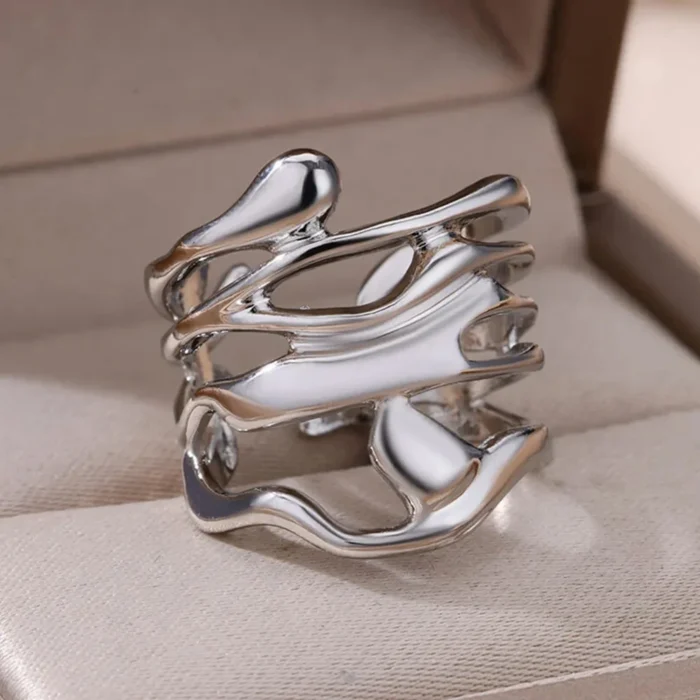 kf-Sfecb5e42be764469946fc05ae0be671fE Stainless Steel Rings For Women Men Gold Color Hollow Wide Ring Female Male Party Finger Jewelry Gift 2024 Trend Free Shipping - Image 2