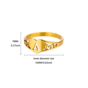 Fashion Hollow Initial Letter Heart Rings For Women Gold Color Stainless Steel A-Z Letter Ring Aesthetic Wedding Jewelry Gift