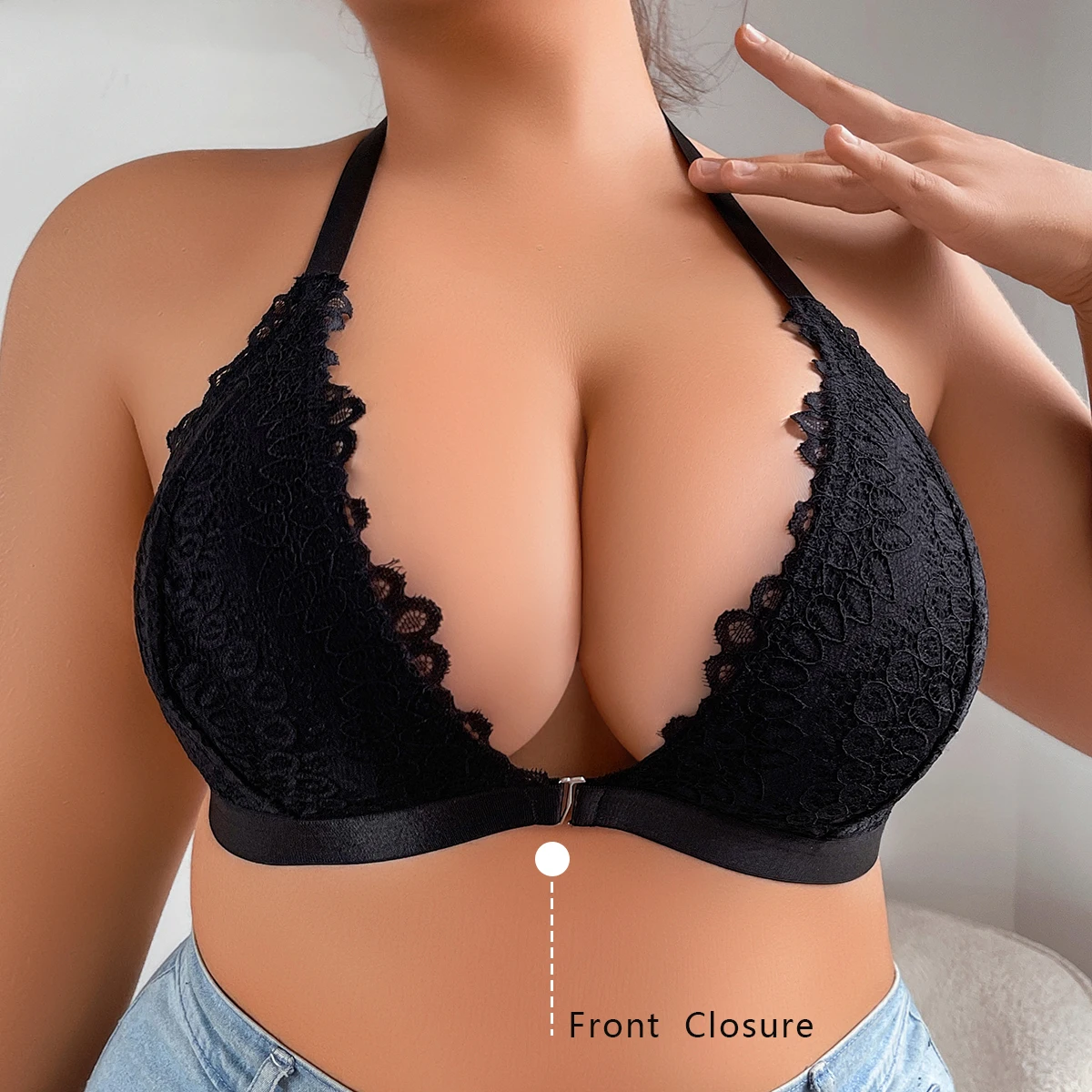 kf-S1279e1477685462fa6e4476dc156d6ce8 1pcs Charming Sexy Plus Size Lace Wireless Brassiere Comfortable Breathable Women Bras Front Closure Female Backless Underwear - Image 1