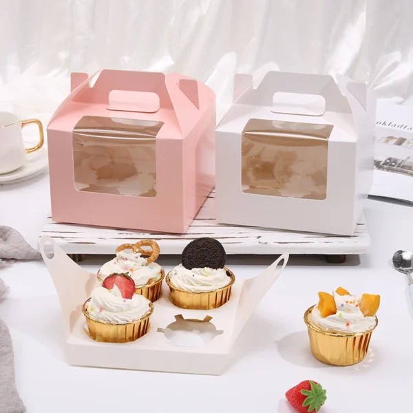 Get 10/20pcs Paper Cup Cake Box 1/2/4/6 holes Transparent Window Muffin Box White Cardboard Portable Baking Packaging Box - Image 2