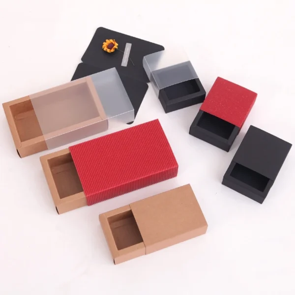 Get 10Pcs Good Kraft Paper Gift Packing Box Wedding Party Cookie Candy Cake Boxes With Clear PVC Window Delicate Drawer Display - Image 2