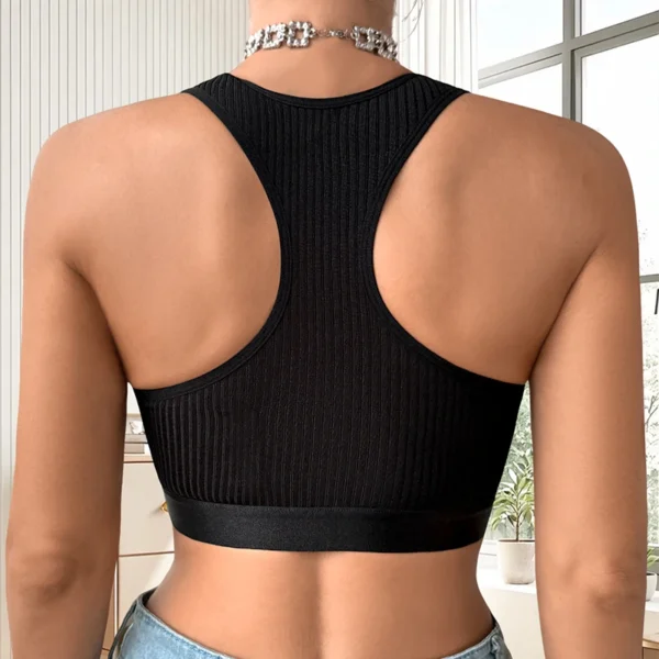 1pcs Ribbed Sexy Women Camisole No Pad Heart Mesh Decor Tanks Fashion Underwear Lady Vest Breathable Crop Top Party Brassiere - Image 2