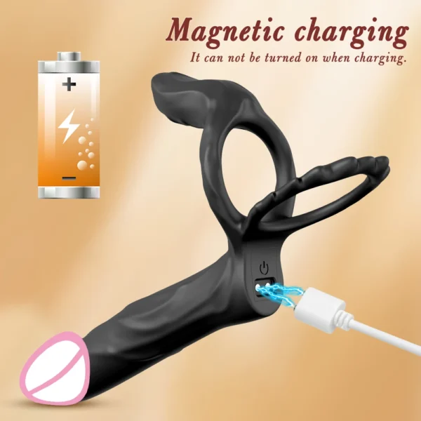 Double Penetration Vibrator for Men with Vibrating Cock Ring Strap on Penis Vagina Massage G Spot Dildo Sex Toys for Couples 18+ - Image 6