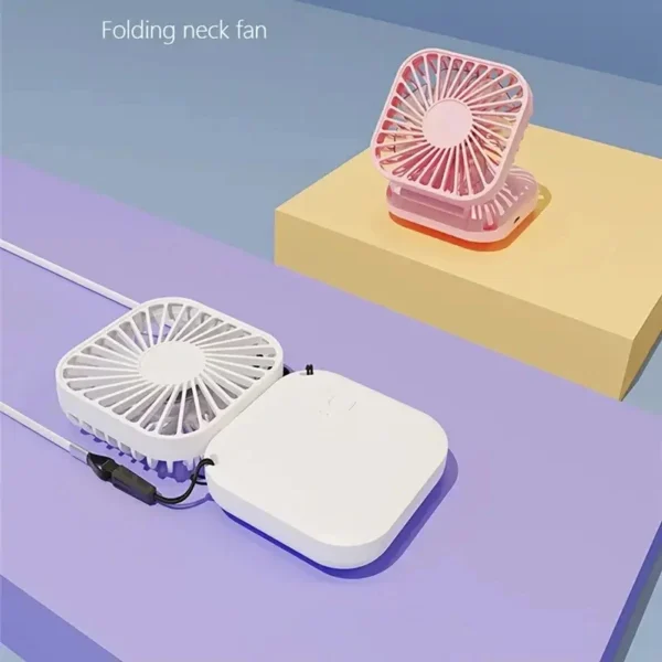 Mini Folding Hanging Neck Fan Foldable Hanging Neck Fan Mini Folding Personal Fan, 3 Speeds USB Charging For Travel Indoor And O - Image 2