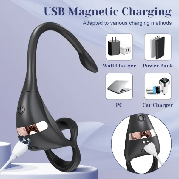 APP Vibrating Cock Ring Taint Stimulator with Mini Prostate Massager Anal Butt Plug Penis Ring Sex Toys for Men Adult Goods - Image 2