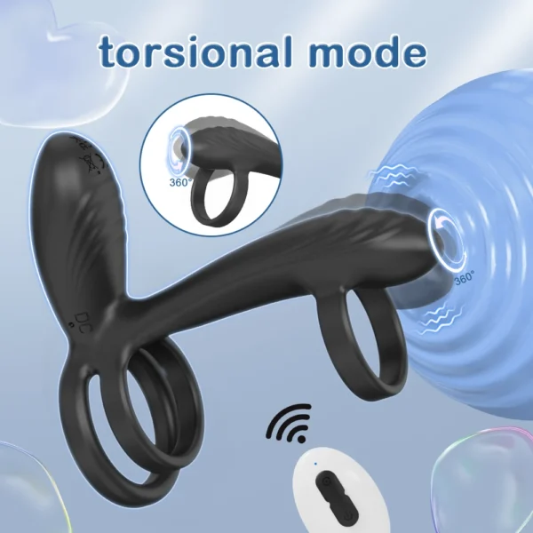 Remote Control Dual Penis Ring Vibrator for Men Delay Time Prostate Massager Cock Rings Twisting Vibrating Sex Toy for Men - Image 4