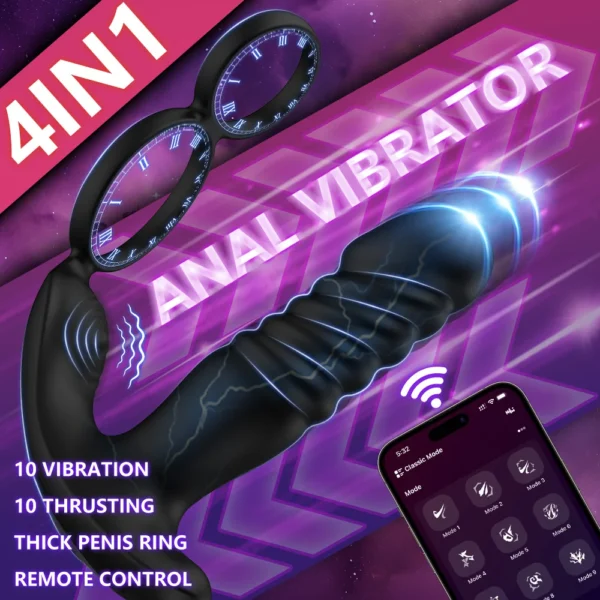 Prostate Massager for Men Male Thrusting Vibrator with APP Control Delayed Ejaculation Double Cork Ring Butt Plug Adult Sex Toy - Image 2