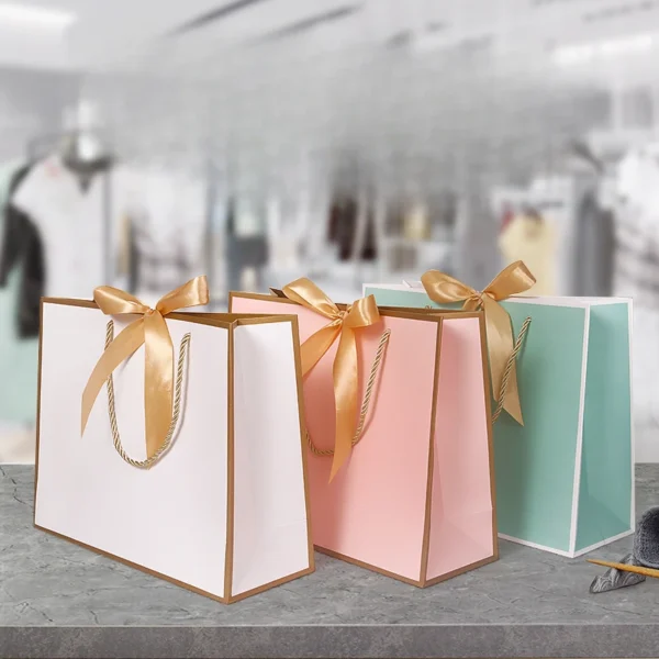 Get 100pcs Customized Gift Bags with Ribbon Luxury Personalized Paper Packaging Bags for Wedding Custom Logo Shopping Bags - Image 5