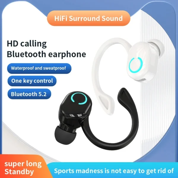 Bluetooth 5.2 Business Wireless Headphone Ear-Hook Mini HIFI Bass Noise Cancelling Earphone With Mic Sport Game Headset - Image 2