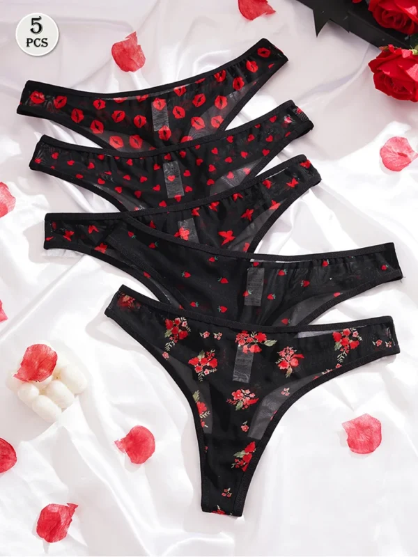 5pcs/pack Print Design Sexy Women thongs Breathable Comfortable Lady g-string Underwear Elegant Sexy Lingerie Fashion New Panty - Image 3