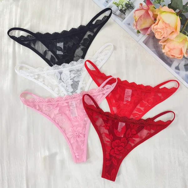 5pcs/pack Low Rise Sexy Lace Women G-string Solid Elegant Floral Panties Sexy Lingerie Comfortable Lady Thongs New Underwear - Image 3