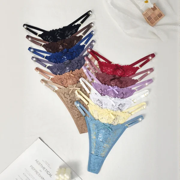 12pcs/Set Low Rise Sexy Women's G-string Breathable Comfortable Female Lingerie Erotic Elegant Lady Thongs Underwear Panties - Image 3