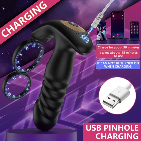 Prostate Massager for Men Male Thrusting Vibrator with APP Control Delayed Ejaculation Double Cork Ring Butt Plug Adult Sex Toy - Image 5