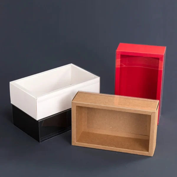 Get 10Pcs Kraft Gift Box With Clear PVC Window Cookie Cake Candy Party Wedding Packaging Cardboard Delicate Drawer Display Gift Box - Image 5