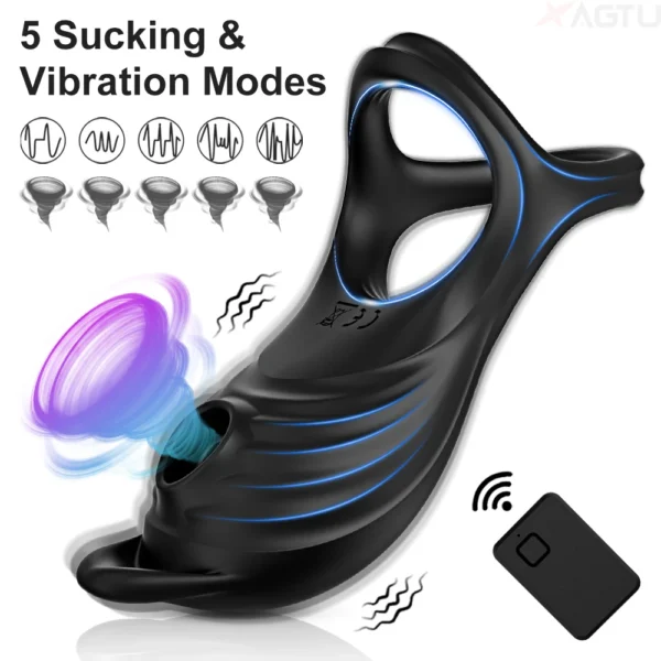 Sucking Vibrating Cock Ring for Men Delay Ejaculation Female Clit Stimulator Remote Control Penisring Sex Toy for Couple - Image 5