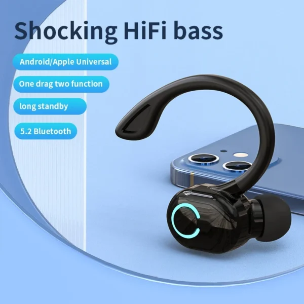 Bluetooth 5.2 Business Wireless Headphone Ear-Hook Mini HIFI Bass Noise Cancelling Earphone With Mic Sport Game Headset - Image 4