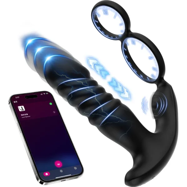 Prostate Massager for Men Male Thrusting Vibrator with APP Control Delayed Ejaculation Double Cork Ring Butt Plug Adult Sex Toy - Image 7