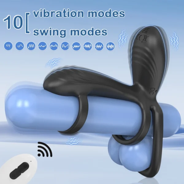 Remote Control Dual Penis Ring Vibrator for Men Delay Time Prostate Massager Cock Rings Twisting Vibrating Sex Toy for Men - Image 5