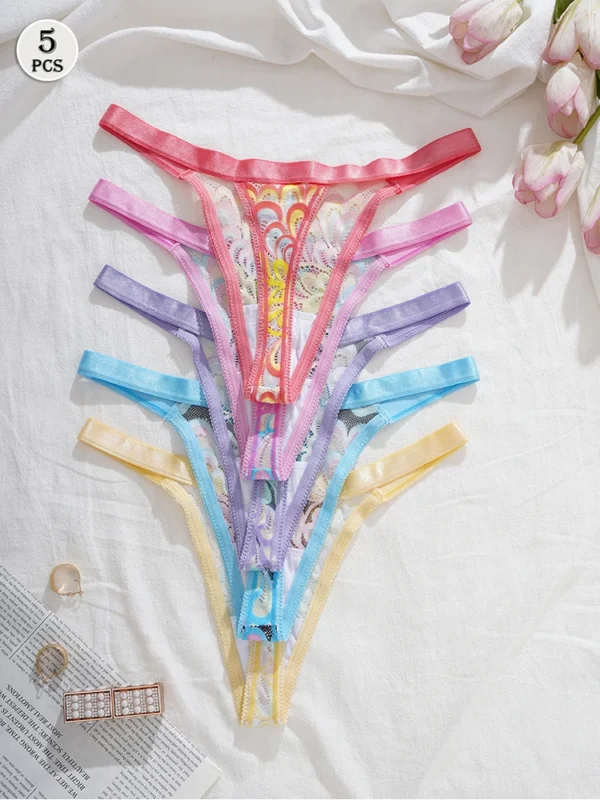 5pcs/Pack Low Rise Mixed Color Sexy Women G-string Fashion Style Elegant Sexy Lingerie Breathable Soft Lady Thongs Underwear - Image 6