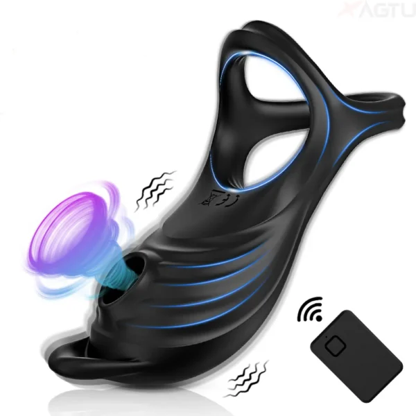 kf-Sb77ffdeb14234b219d011bc145443a6c3 Sucking Vibrating Cock Ring for Men Delay Ejaculation Female Clit Stimulator Remote Control Penisring Sex Toy for Couple - Image 1