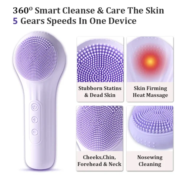 Sonic Waterproof Facial Cleansing Brush for Men & Women Rechargeable Exfoliating Electric Face Scrubber Cleanser Brush - Image 3