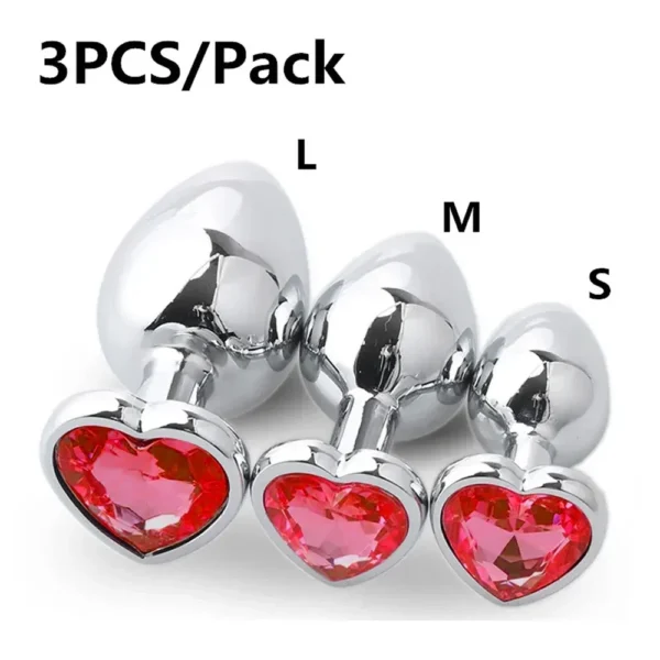 Stainless Steel Anal Plug Heart Shape 3 Sizes Crystal Anal Plug Removable Butt Plug Stimulator Anal Sex Toys Prostate Massager - Image 1