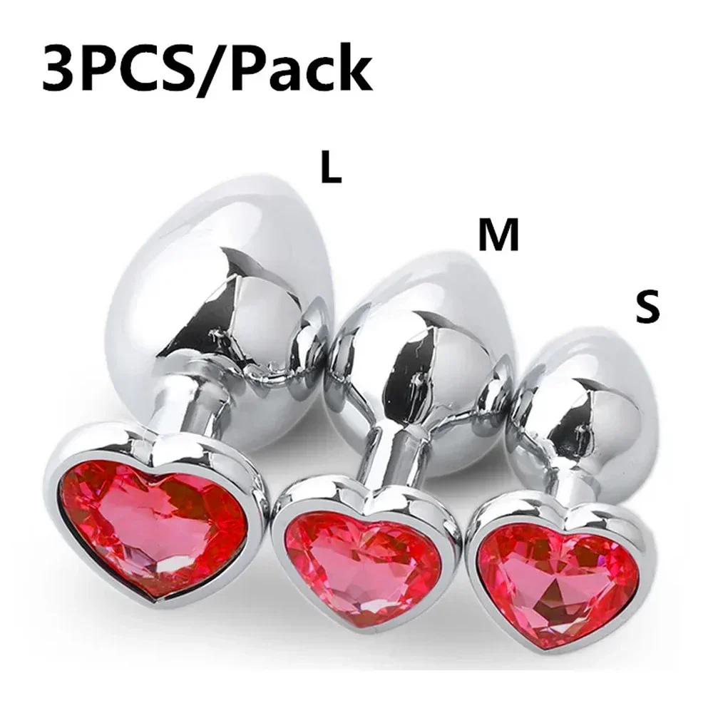 kf-Sbd217e2a491c485aa9993be2d526ae84v Stainless Steel Anal Plug Heart Shape 3 Sizes Crystal Anal Plug Removable Butt Plug Stimulator Anal Sex Toys Prostate Massager - Image 1
