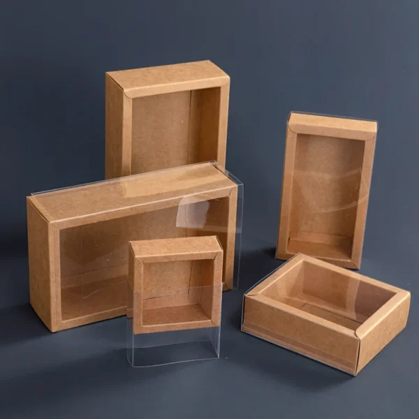 Get 10Pcs Kraft Gift Box With Clear PVC Window Cookie Cake Candy Party Wedding Packaging Cardboard Delicate Drawer Display Gift Box - Image 4