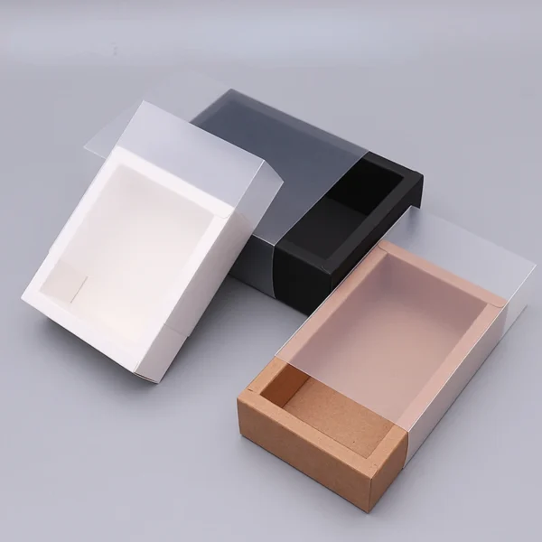 Get 10Pcs Good Kraft Paper Gift Packing Box Wedding Party Cookie Candy Cake Boxes With Clear PVC Window Delicate Drawer Display - Image 3