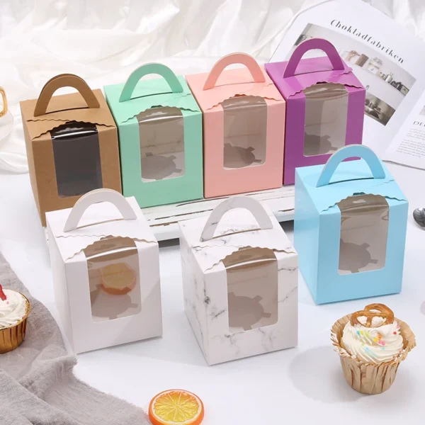 Get 10/20pcs Paper Cup Cake Box 1/2/4/6 holes Transparent Window Muffin Box White Cardboard Portable Baking Packaging Box - Image 4
