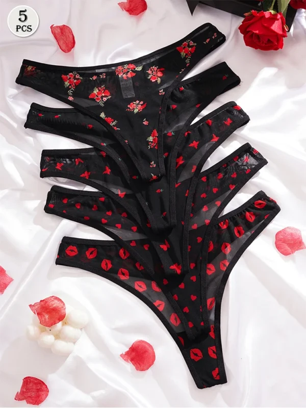 5pcs/pack Print Design Sexy Women thongs Breathable Comfortable Lady g-string Underwear Elegant Sexy Lingerie Fashion New Panty - Image 4