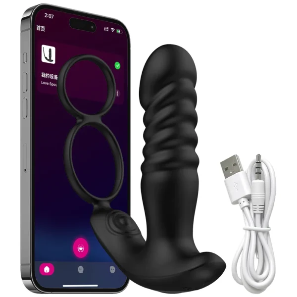 Prostate Massager for Men Male Thrusting Vibrator with APP Control Delayed Ejaculation Double Cork Ring Butt Plug Adult Sex Toy - Image 6