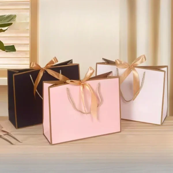 Get 100pcs Customized Gift Bags with Ribbon Luxury Personalized Paper Packaging Bags for Wedding Custom Logo Shopping Bags - Image 3