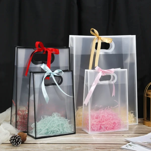 Get 10pcs Transparent Gift Bags For Wedding Birthday Baptism Party Candy Souvenir Cosmetics Package Bag Plastic Handbag Shopping Bag - Image 4