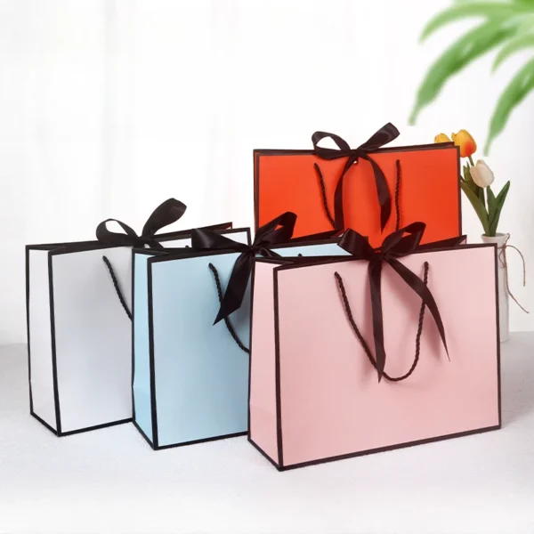 Get 100pcs Customized Gift Bags with Ribbon Luxury Personalized Paper Packaging Bags for Wedding Custom Logo Shopping Bags - Image 4