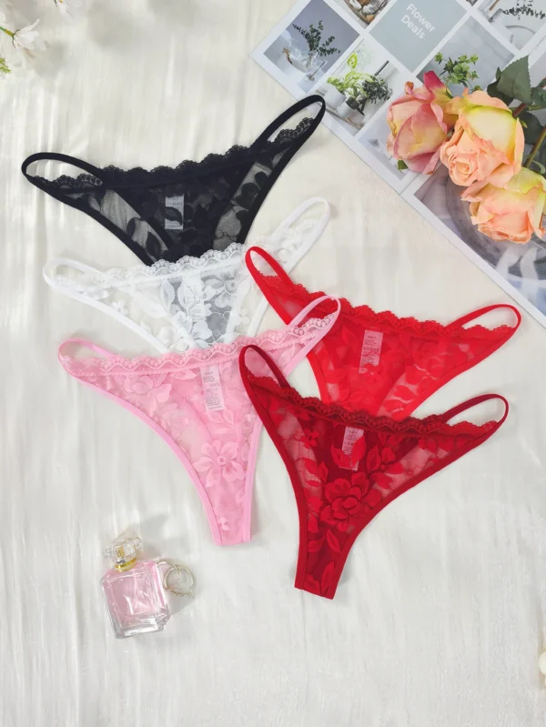 5pcs/pack Low Rise Sexy Lace Women G-string Solid Elegant Floral Panties Sexy Lingerie Comfortable Lady Thongs New Underwear - Image 4